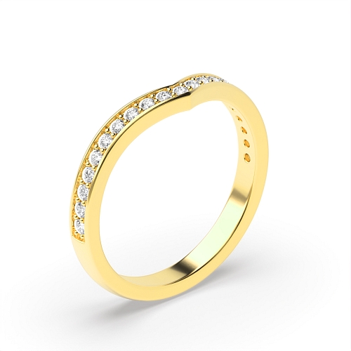 Pave Setting Round Yellow Gold V shaped wishbone Band Diamond Rings