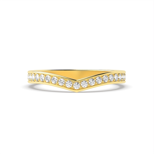 Pave Setting Round Yellow Gold V shaped wishbone Band Diamond Rings