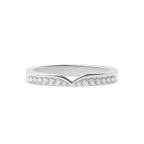 Pave Setting Round V Shaped Half Eternity Wedding Band