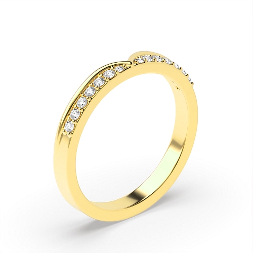 Pave Setting Round Yellow Gold wishbone v shaped Eternity Diamond Rings