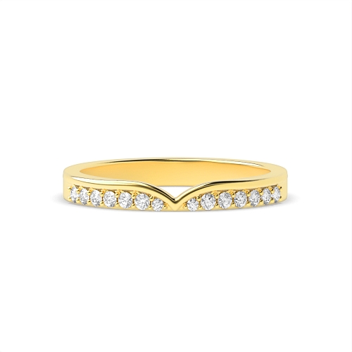 Pave Setting Round Yellow Gold wishbone v shaped Eternity Diamond Rings