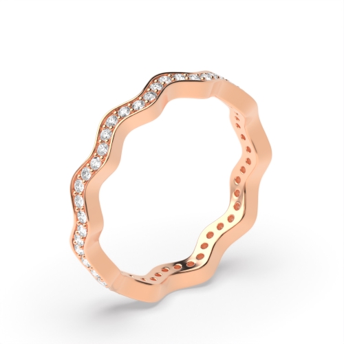 Pave Setting Round Rose Gold Wavy full Women's Shaped Diamond Rings