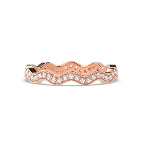 Pave Setting Round Rose Gold Wavy full Women's Shaped Diamond Rings