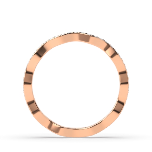 Pave Setting Round Rose Gold Wavy full Women's Shaped Diamond Rings