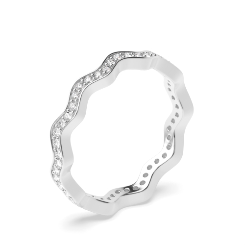 Pave Setting Round Wavy Half Eternity Wedding Band