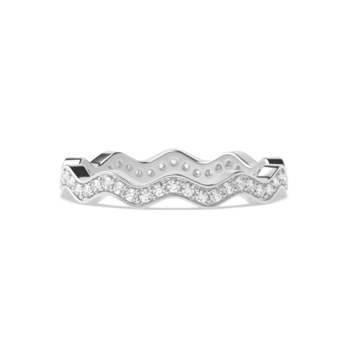 Pave Setting Round Wavy Half Eternity Wedding Band