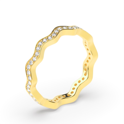 Pave Setting Round Yellow Gold Wavy full Eternity Diamond Rings