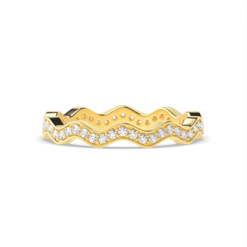 Pave Setting Round Yellow Gold Wavy full Eternity Diamond Rings