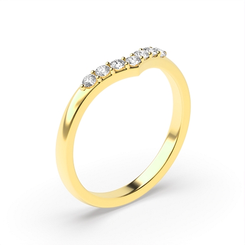 Pave Setting Round Yellow Gold Delicate wishbone wedding Band Diamond Rings