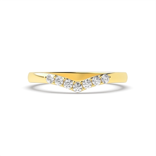 Pave Setting Round Yellow Gold Delicate wishbone wedding Band Diamond Rings