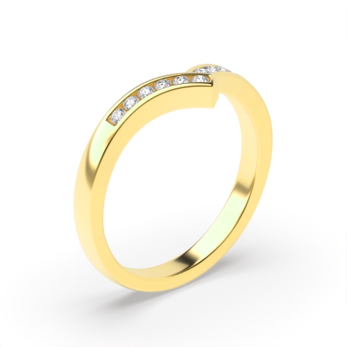 Channel Setting Round Yellow Gold Ribbon wishbone wedding Eternity Diamond Rings