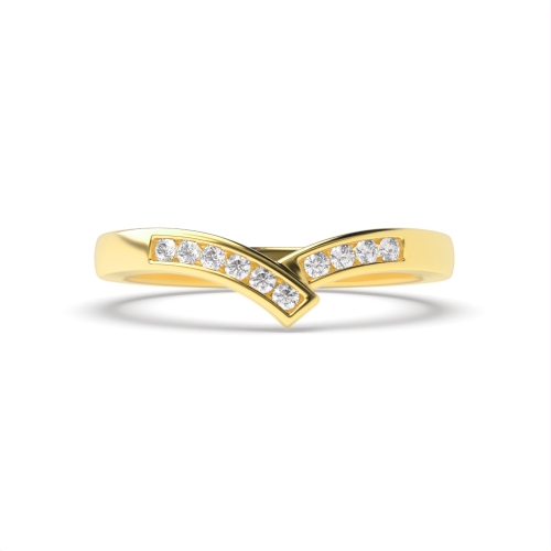 Channel Setting Round Yellow Gold Ribbon wishbone wedding Eternity Diamond Rings