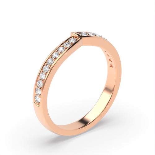 Pave Setting Round Rose Gold V shaped channel set Women's Shaped Diamond Rings