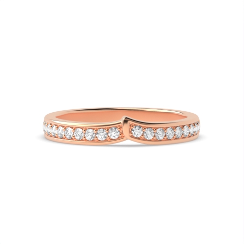 Pave Setting Round Rose Gold V shaped channel set Women's Shaped Diamond Rings
