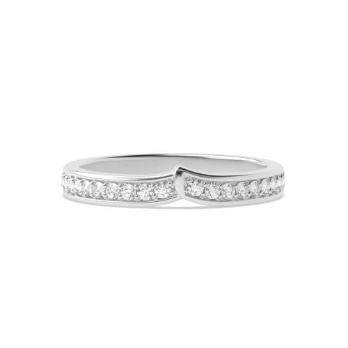 Pave Setting Round V Shaped Half Eternity Wedding Band