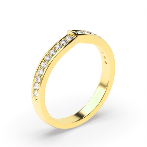 Pave Setting Round Yellow Gold V shaped channel set Eternity Diamond Rings