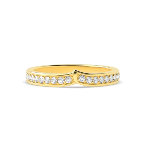 Pave Setting Round Yellow Gold V shaped channel set Eternity Diamond Rings