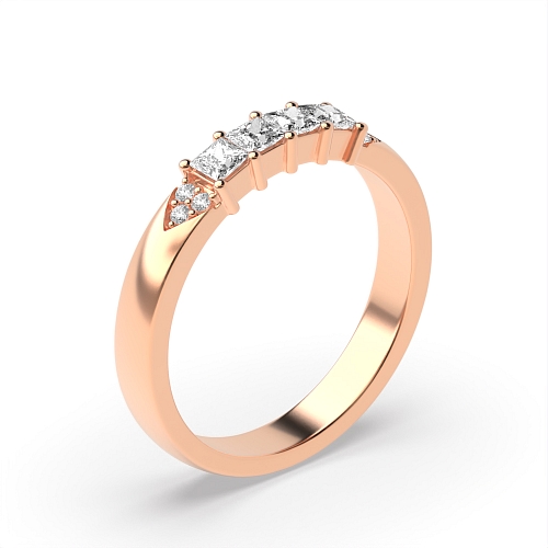 4 Prong Princess Rose Gold 5 stone accented Eternity Engagement Rings