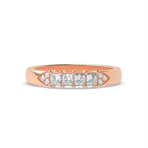 4 Prong Princess Rose Gold 5 stone accented Eternity Engagement Rings