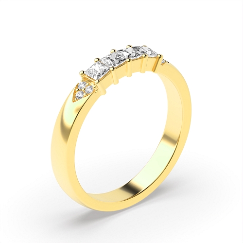 4 Prong Princess Yellow Gold 5 stone accented Eternity Engagement Rings