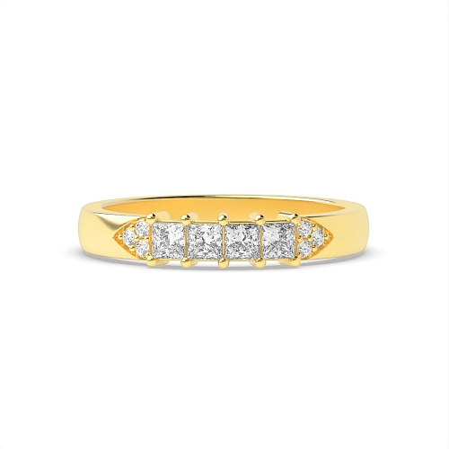 4 Prong Princess Yellow Gold 5 stone accented Eternity Engagement Rings