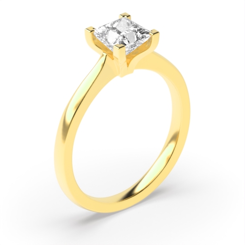 4 Prong Princess Yellow Gold Corner claws open setting Engagement Rings