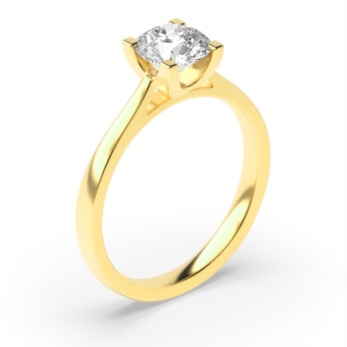 4 Prong Round Yellow Gold Squared claws Engagement Rings