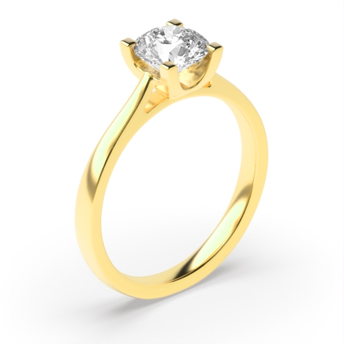 4 Prong Round Yellow Gold Square claws Engagement Rings