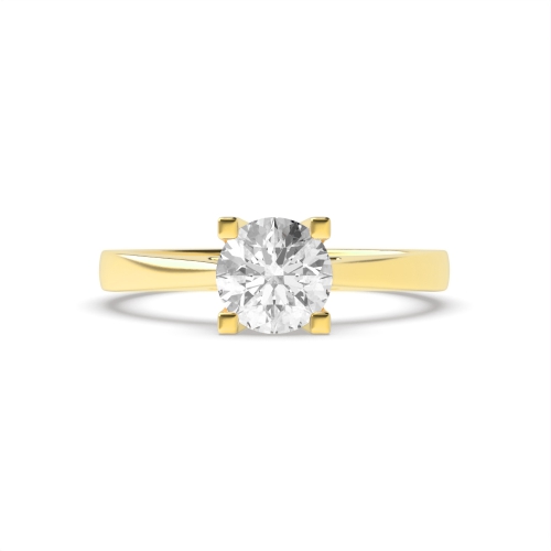 4 Prong Round Yellow Gold Square claws Engagement Rings