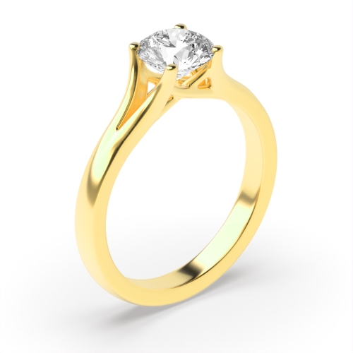 4 Prong Round Yellow Gold Split shoulder Engagement Rings