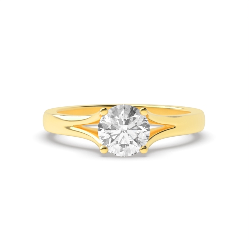 4 Prong Round Yellow Gold Split shoulder Engagement Rings