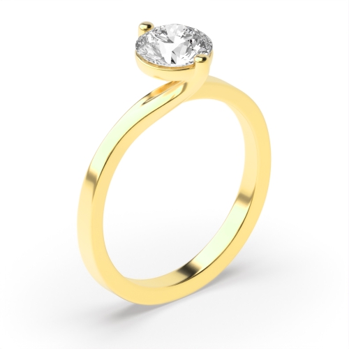 Pave Setting Round Yellow Gold Solitaire Diamond Rings