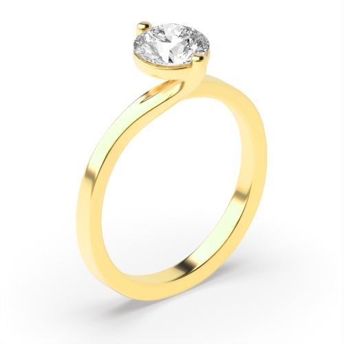 Pave Setting Round Yellow Gold Twisted head Engagement Rings