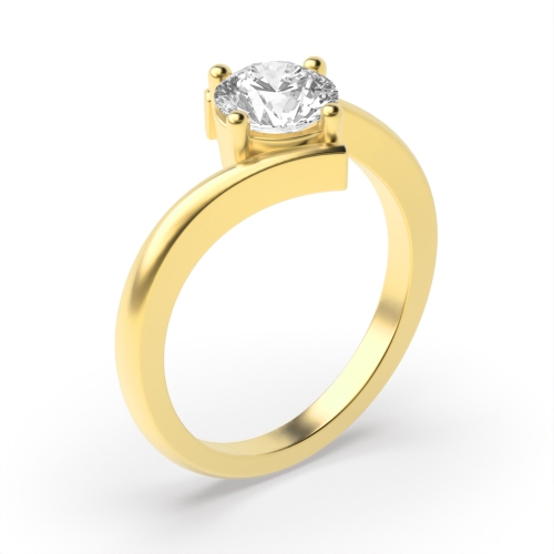 4 Prong Round Yellow Gold Modern twist shoulder Engagement Rings