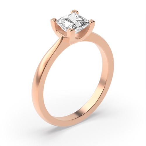 4 Prong Princess Rose Gold U set corner claws Engagement Rings