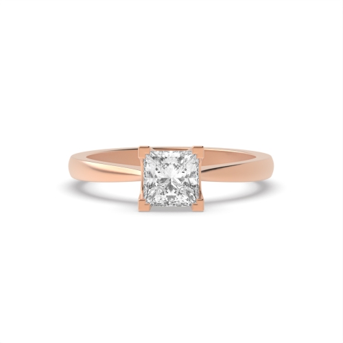 4 Prong Princess Rose Gold U set corner claws Engagement Rings
