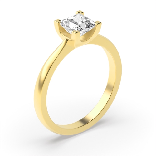 4 Prong Princess Yellow Gold U set corner claws Engagement Rings