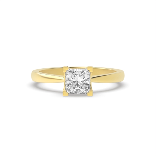 4 Prong Princess Yellow Gold U set corner claws Engagement Rings