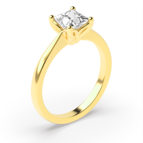 4 Prong Princess Yellow Gold Flower head Engagement Rings