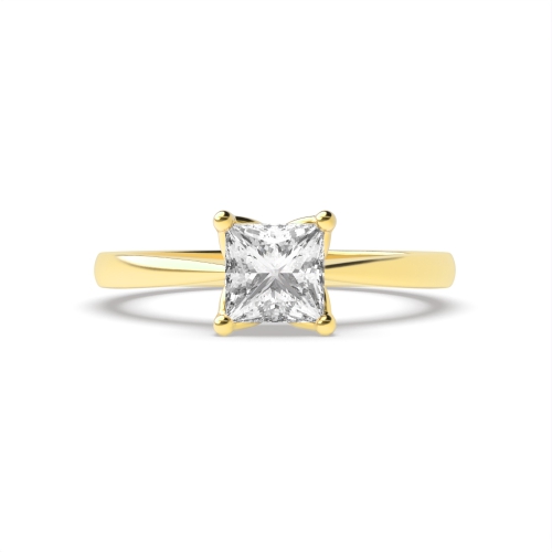 4 Prong Princess Yellow Gold Flower head Engagement Rings