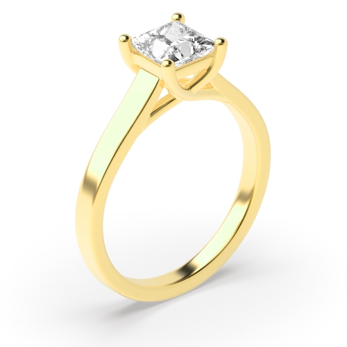 4 Prong Princess Yellow Gold Crossover claws Engagement Rings