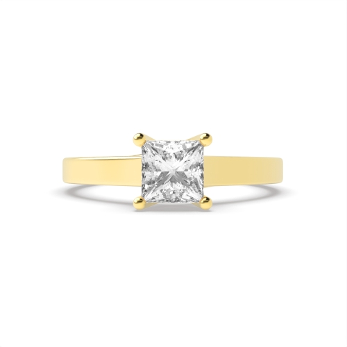4 Prong Princess Yellow Gold Crossover claws Engagement Rings