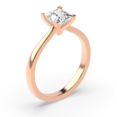 4 Prong Princess Rose Gold Square claws Engagement Rings