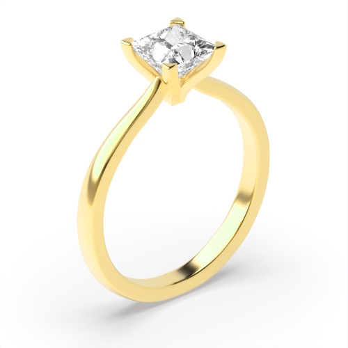 4 Prong Princess Yellow Gold Square claws Engagement Rings