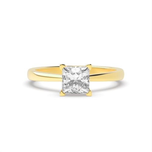 4 Prong Princess Yellow Gold Square claws Engagement Rings