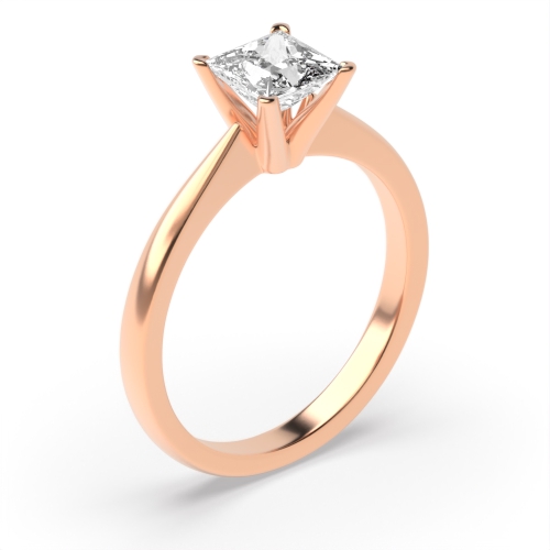 4 Prong Princess Rose Gold Corner claws tapered Engagement Rings