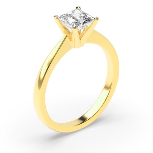 4 Prong Princess Yellow Gold Corner claws tapered Engagement Rings