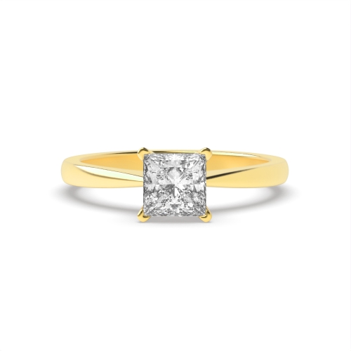 4 Prong Princess Yellow Gold Corner claws tapered Engagement Rings