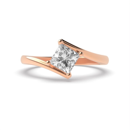 4 Prong Princess Rose Gold Sterling Engagement Rings