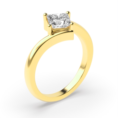 4 Prong Princess Yellow Gold Sterling Engagement Rings